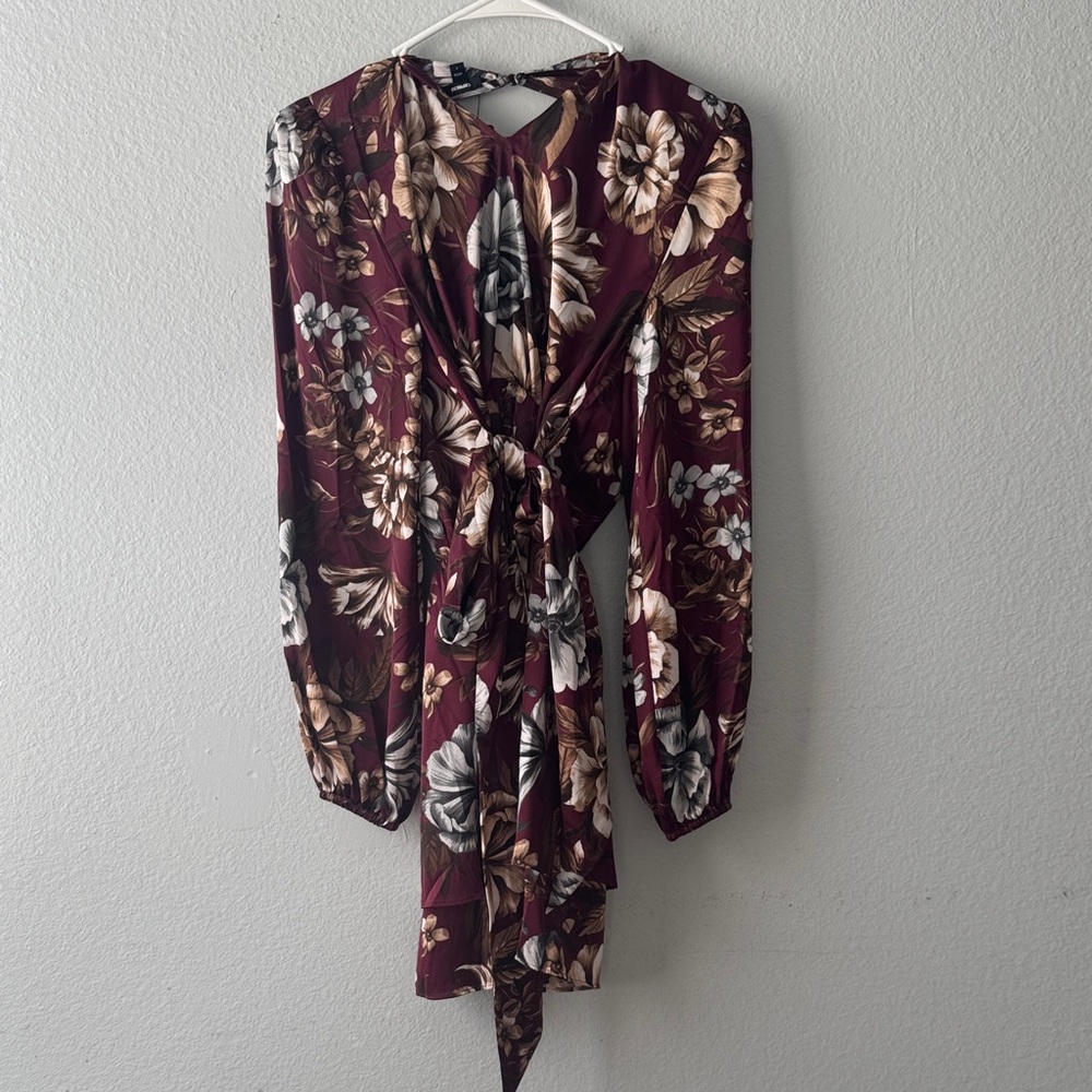 Express Burgundy Floral Wrap Dress